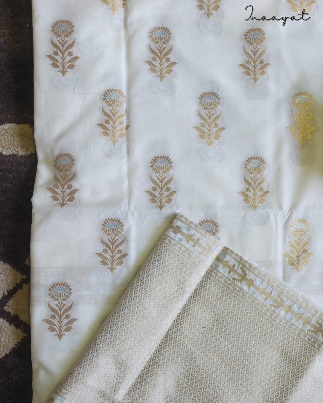 White Banarasi Cotton Suit Set with Zari