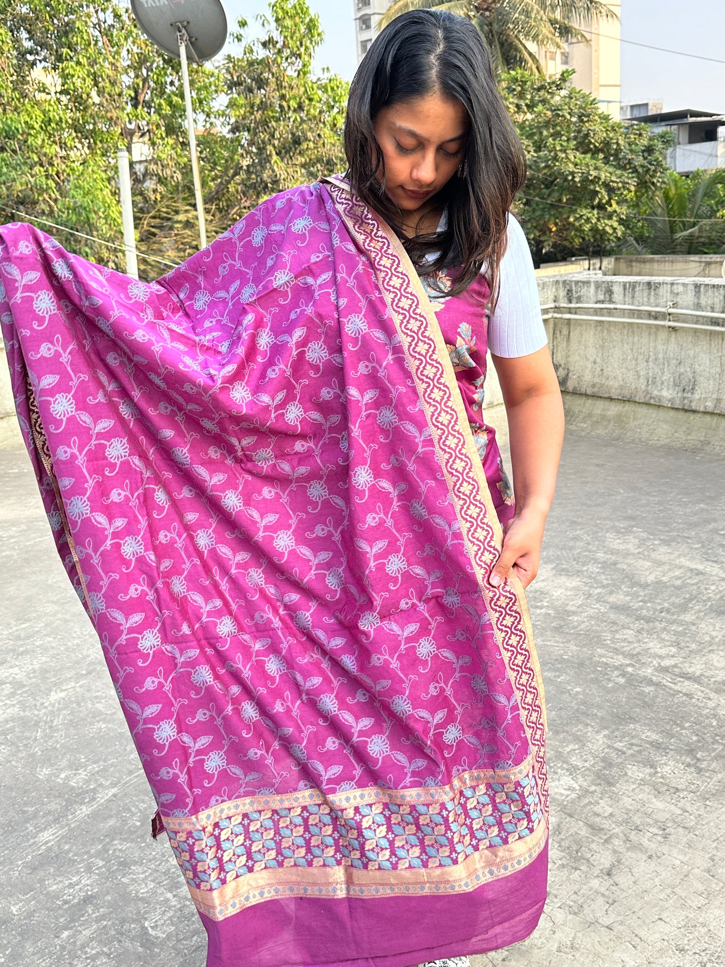 Purple Banarasi Cotton Suit Set