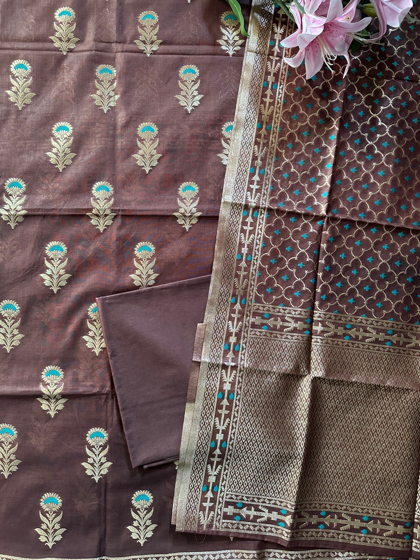 Brown Banarasi Cotton Suit Set