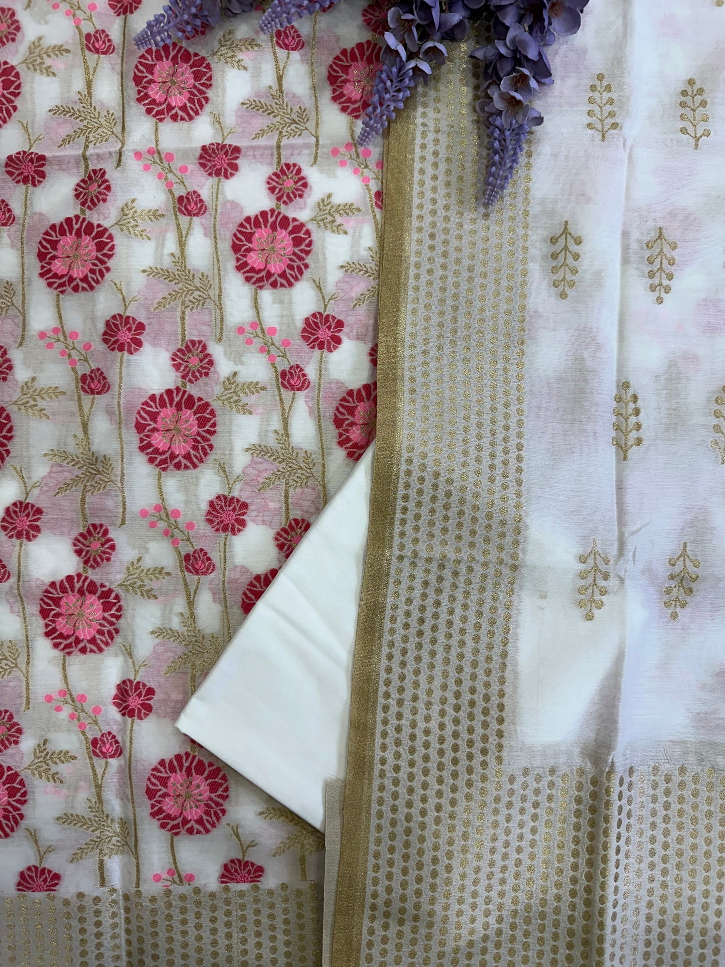 White Banarasi Cotton Suit Set