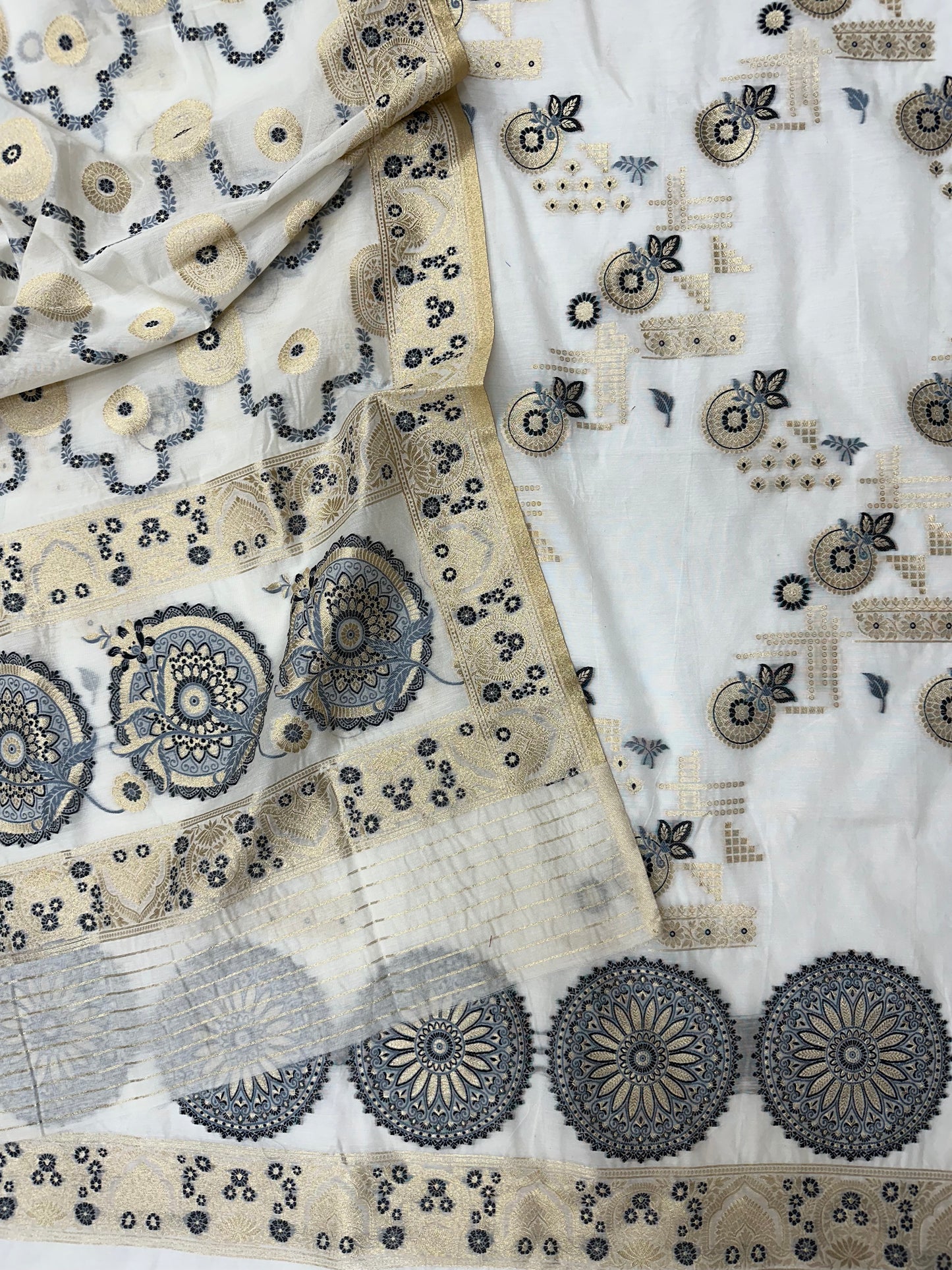 Black n White Premium Banarasi Cotton Suit Set