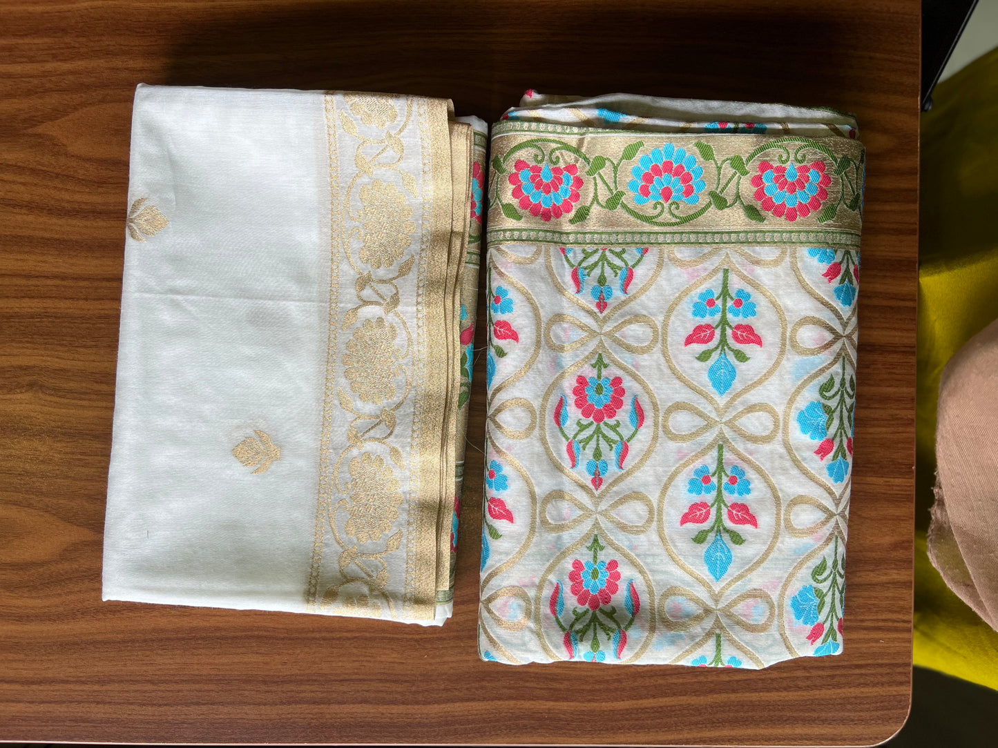 White and Blue Banarasi Cotton Suit Set