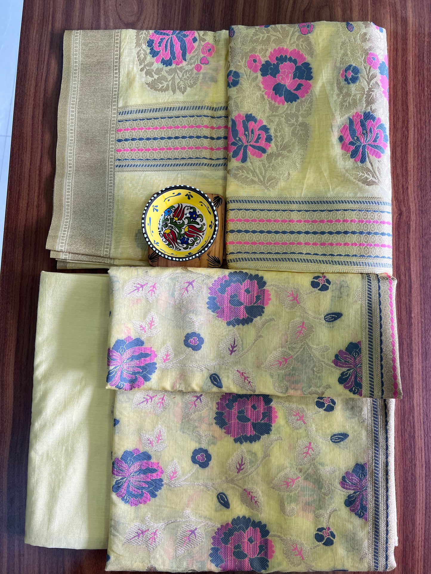 BANARASI COTTON SUIT SET- LIGHT YELLOW
