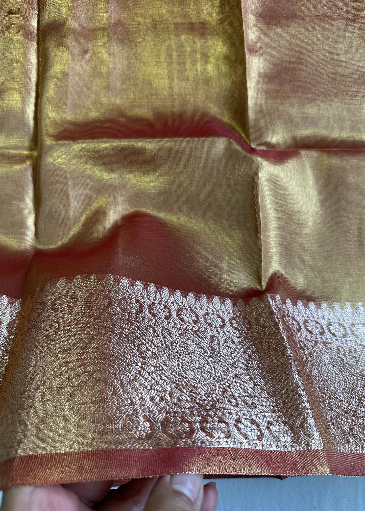 Orange Gold Tissue Border Saree