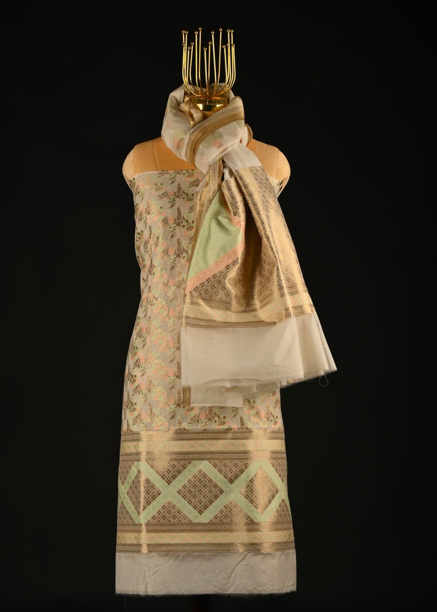 White Banarasi Cotton Suit Set