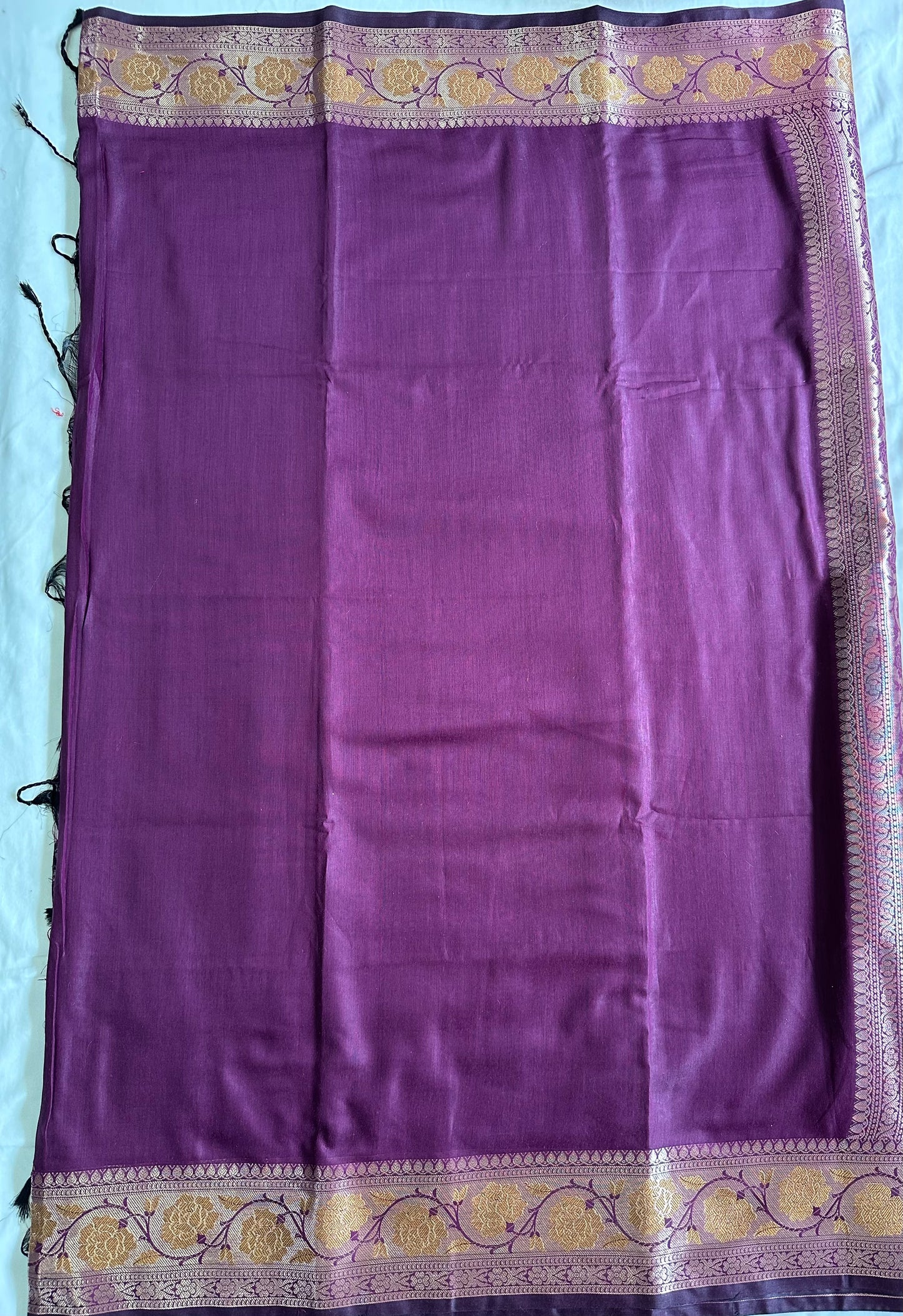 Purple Cotton Saree With Gold Zari