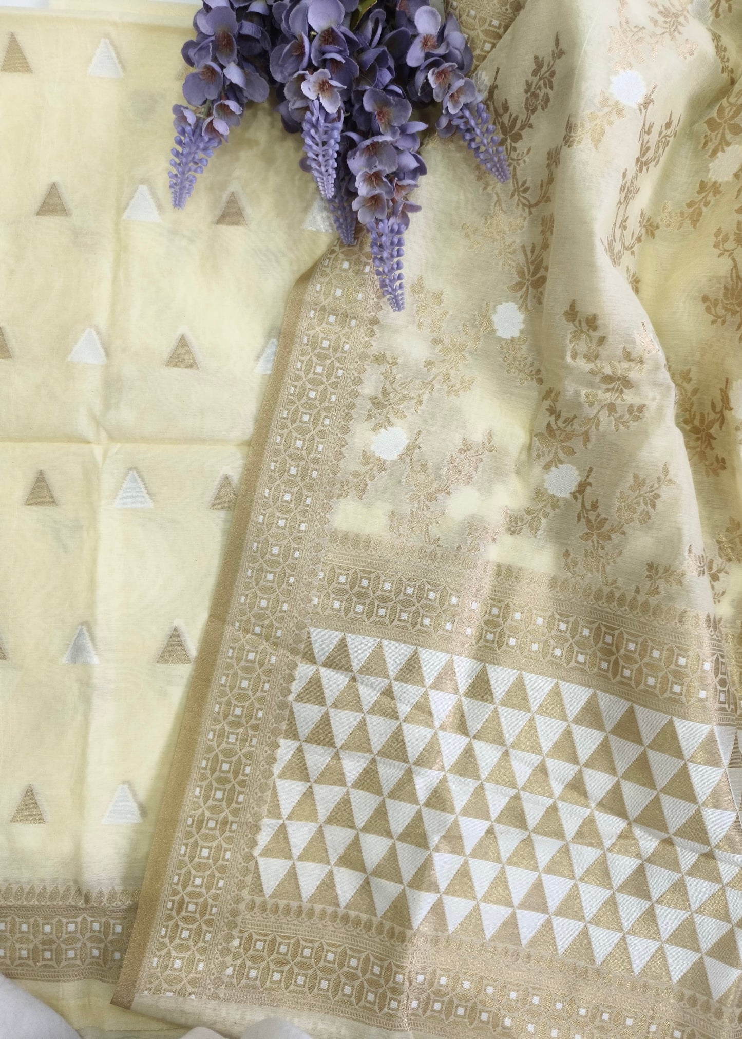 Pastel Yellow Banarasi Cotton Suit Set