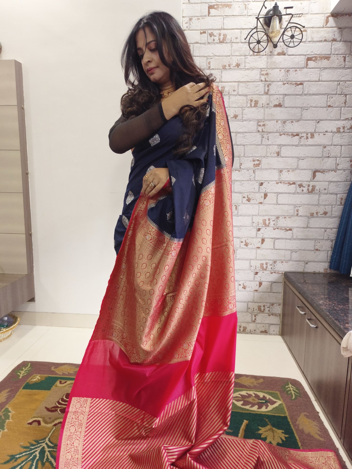 Blue n Red Naina Tissue Silk Saree