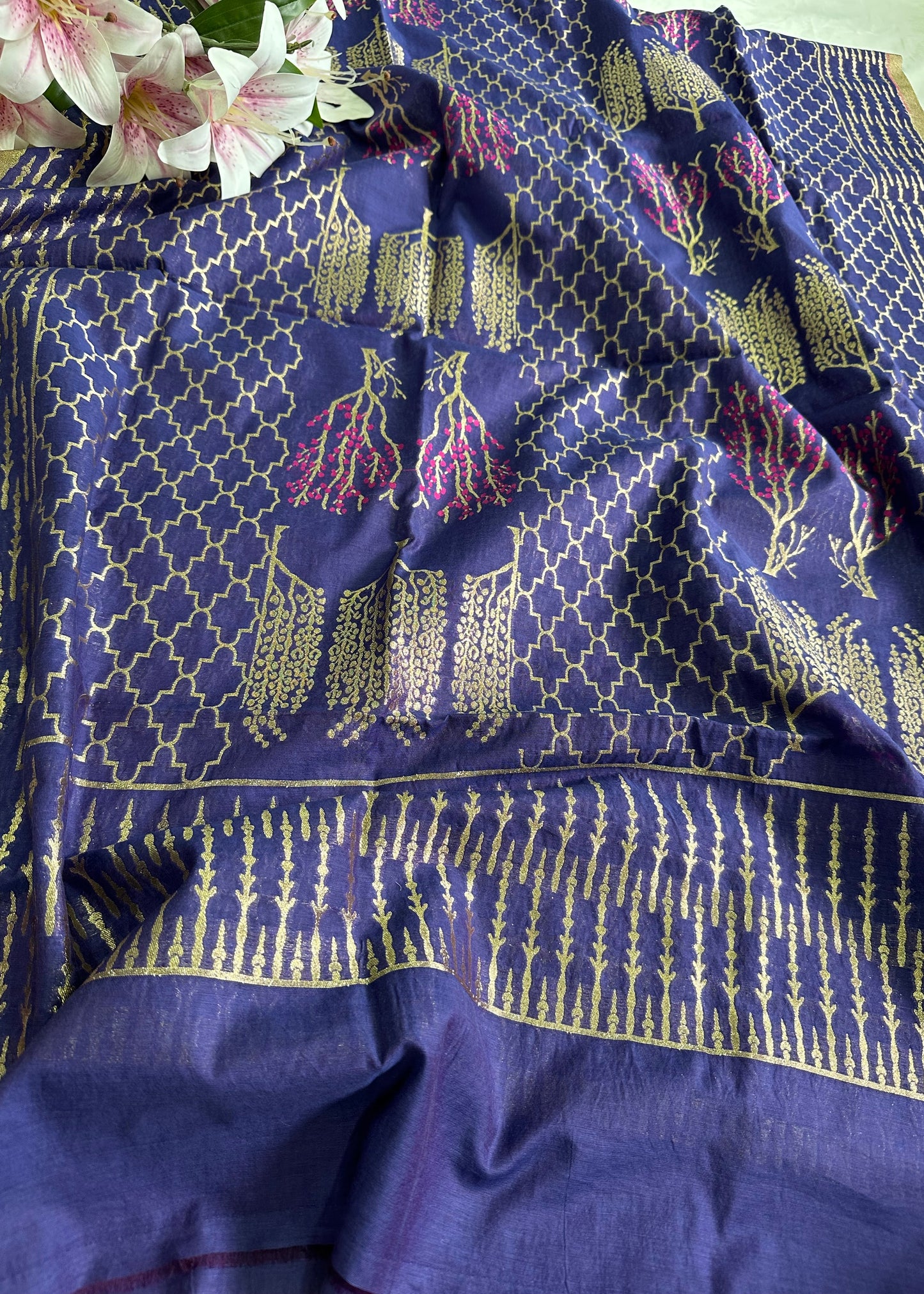 Deep Royal Blue Banarasi Dupatta with Gold Zari