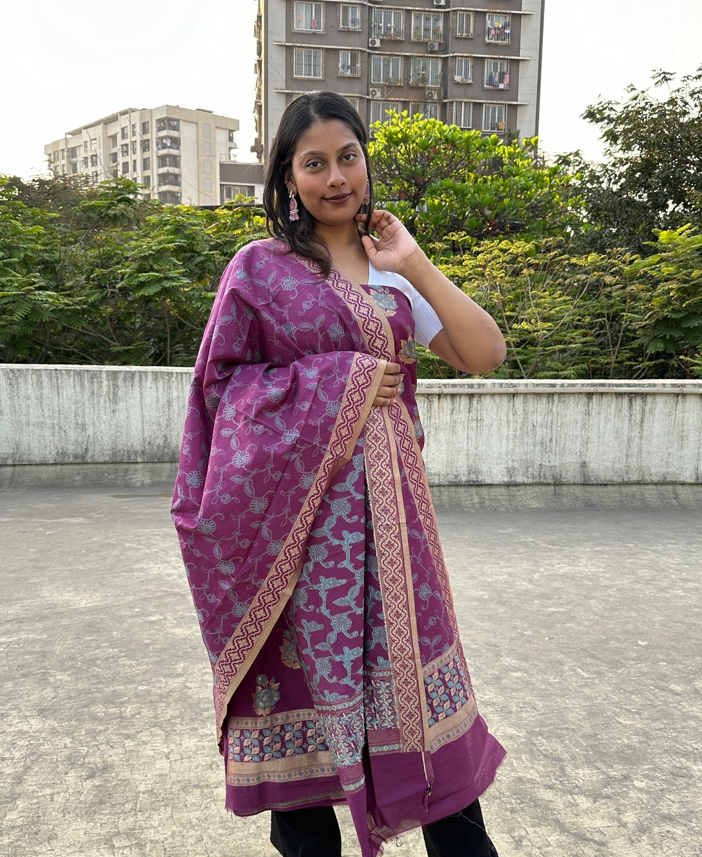 Purple Banarasi Cotton Suit Set