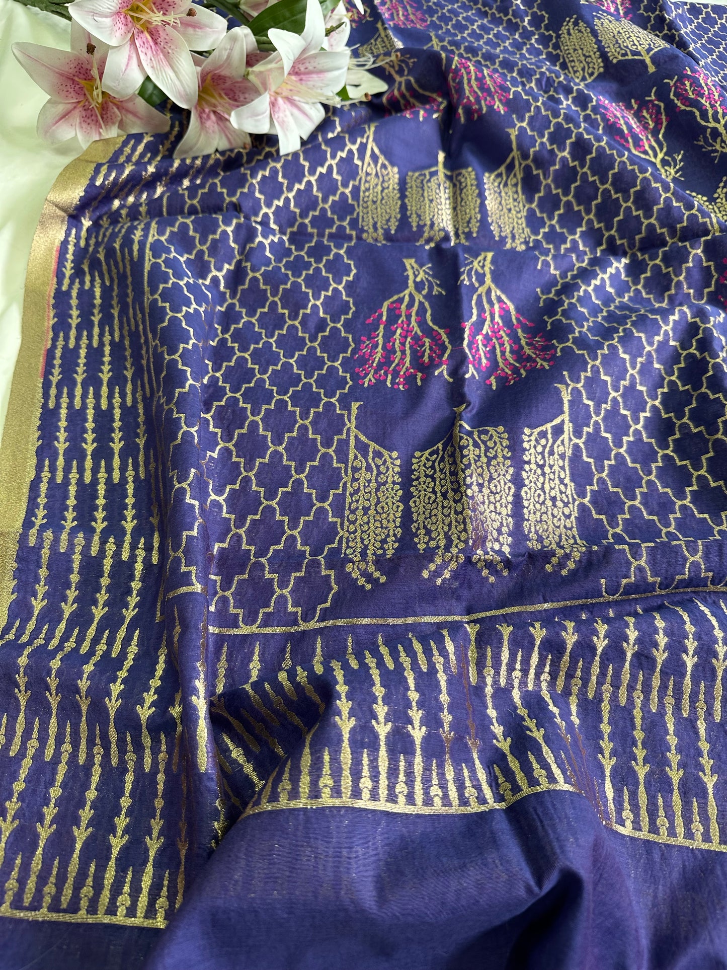 Deep Royal Blue Banarasi Dupatta with Gold Zari
