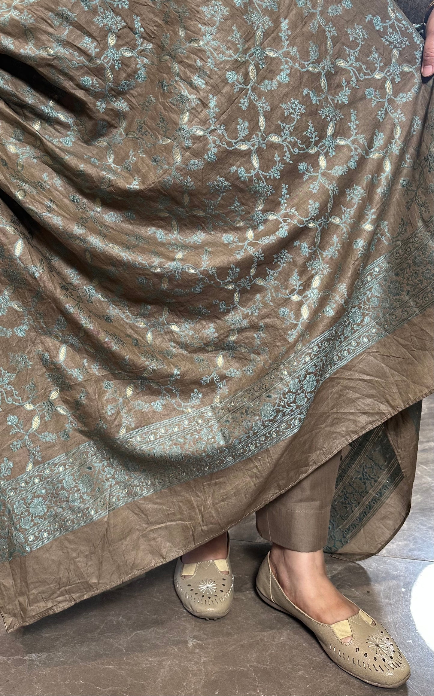 Earthy Brown Pure Cotton Banarasi Suit Set
