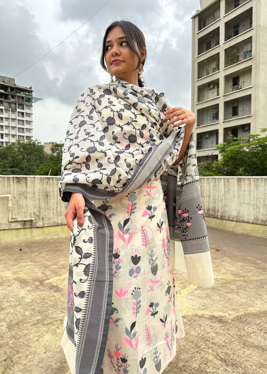 White Banarasi Cotton Suit Set
