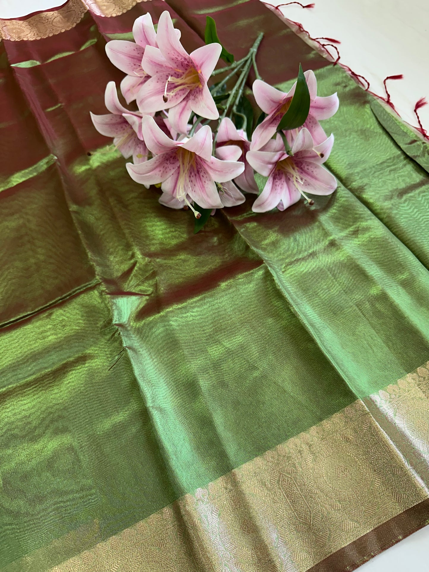 Metallic Green Tissue Silk Saree