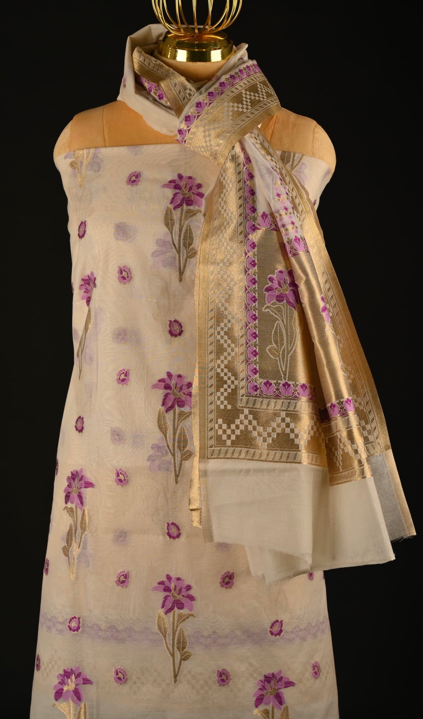 White Banarasi Cotton Suit Set