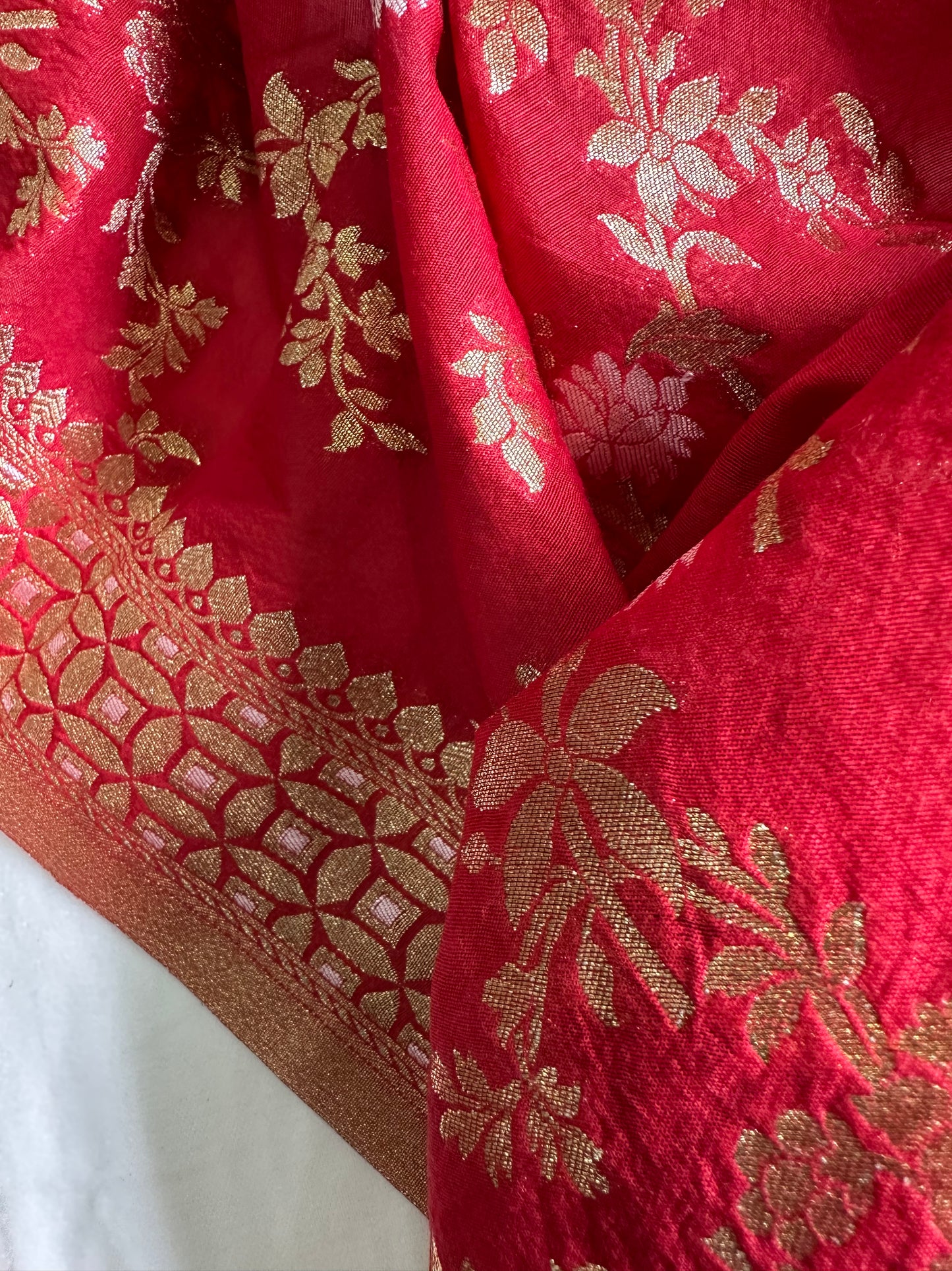 Red Banarasi Dupatta with Gold Zari