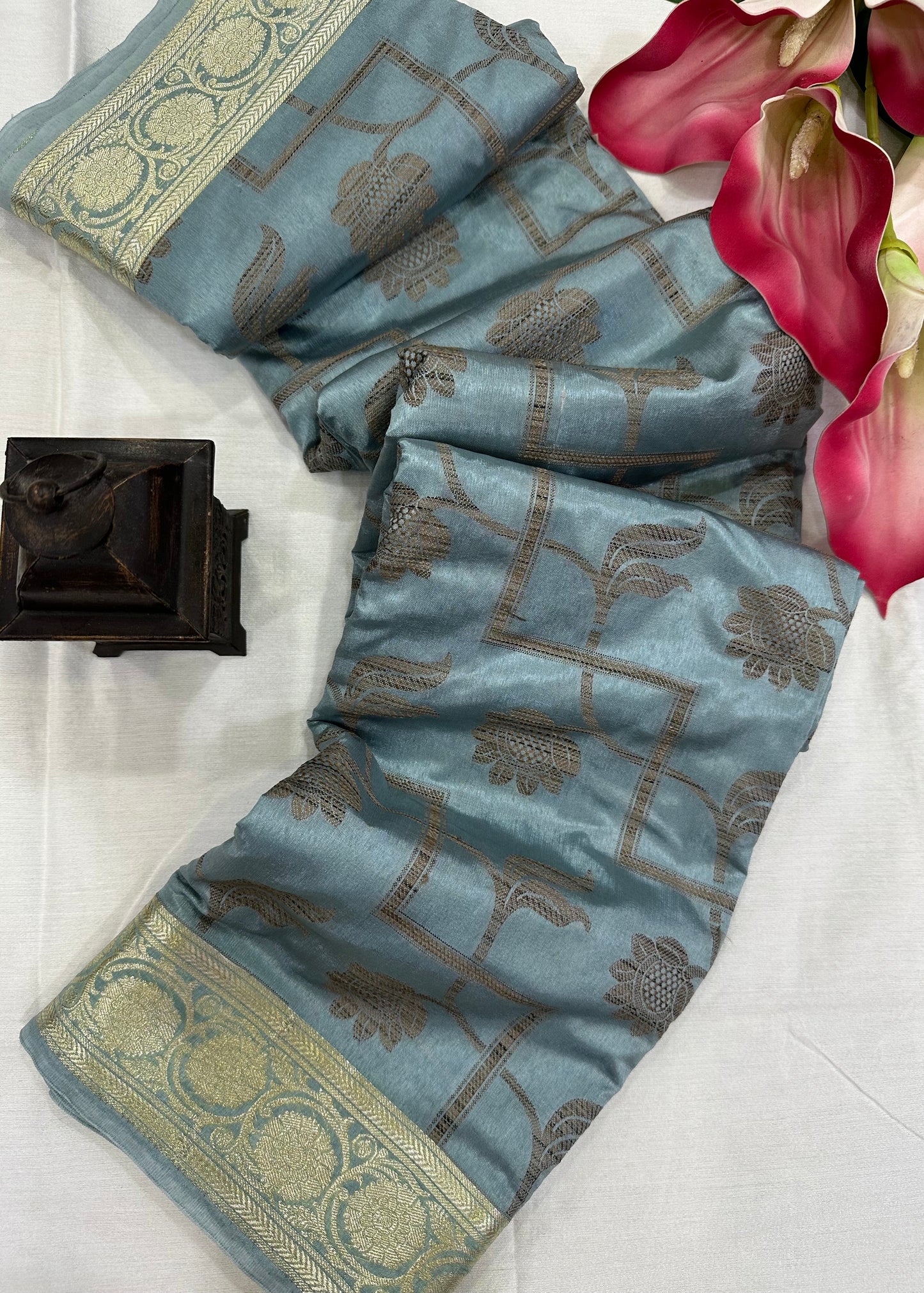 Grey Kheecha Silk Saree