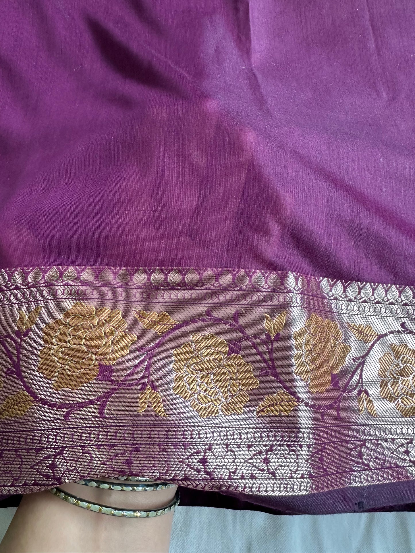 Purple Cotton Saree With Gold Zari