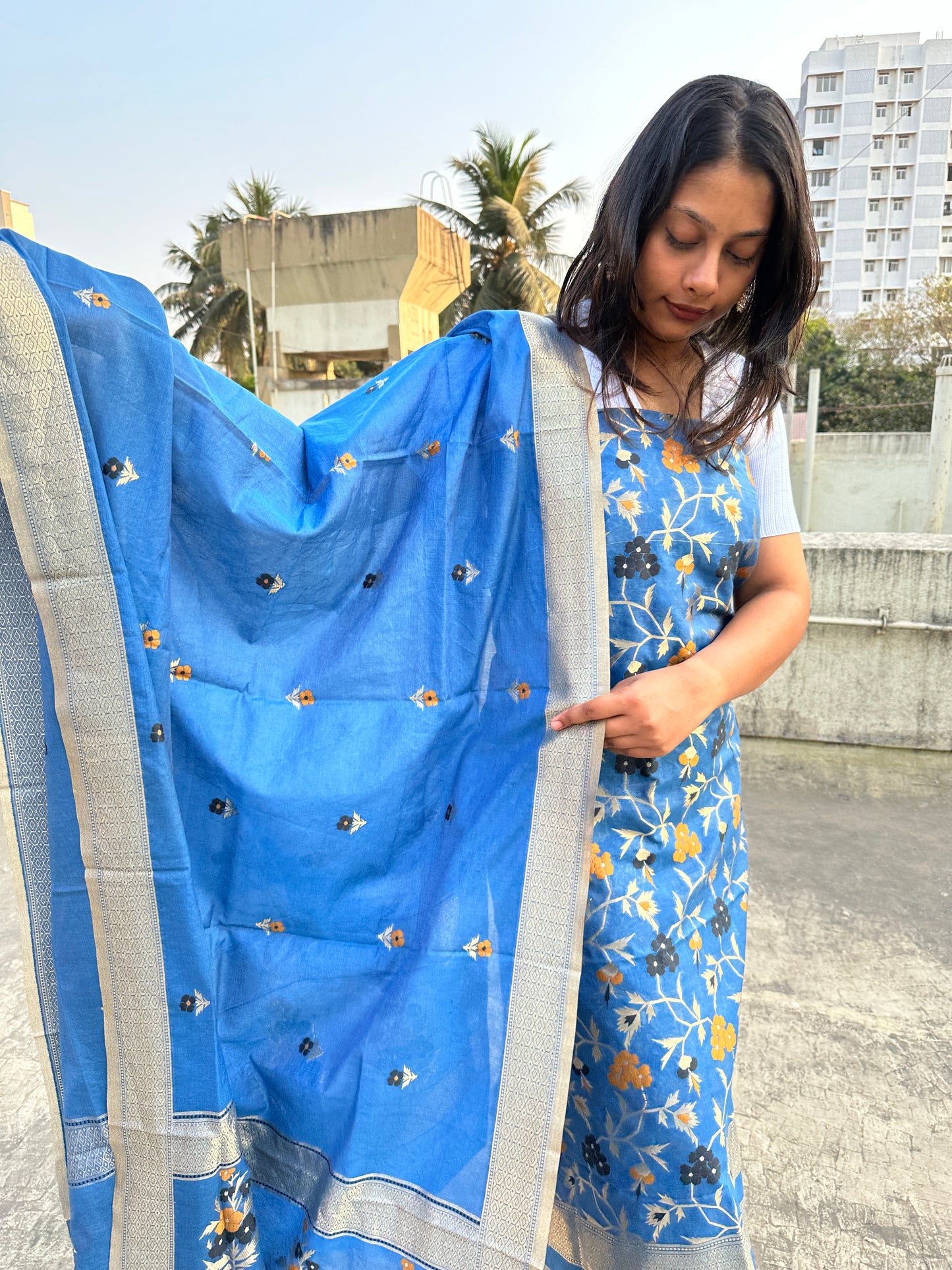 Blue Banarasi Suit Set