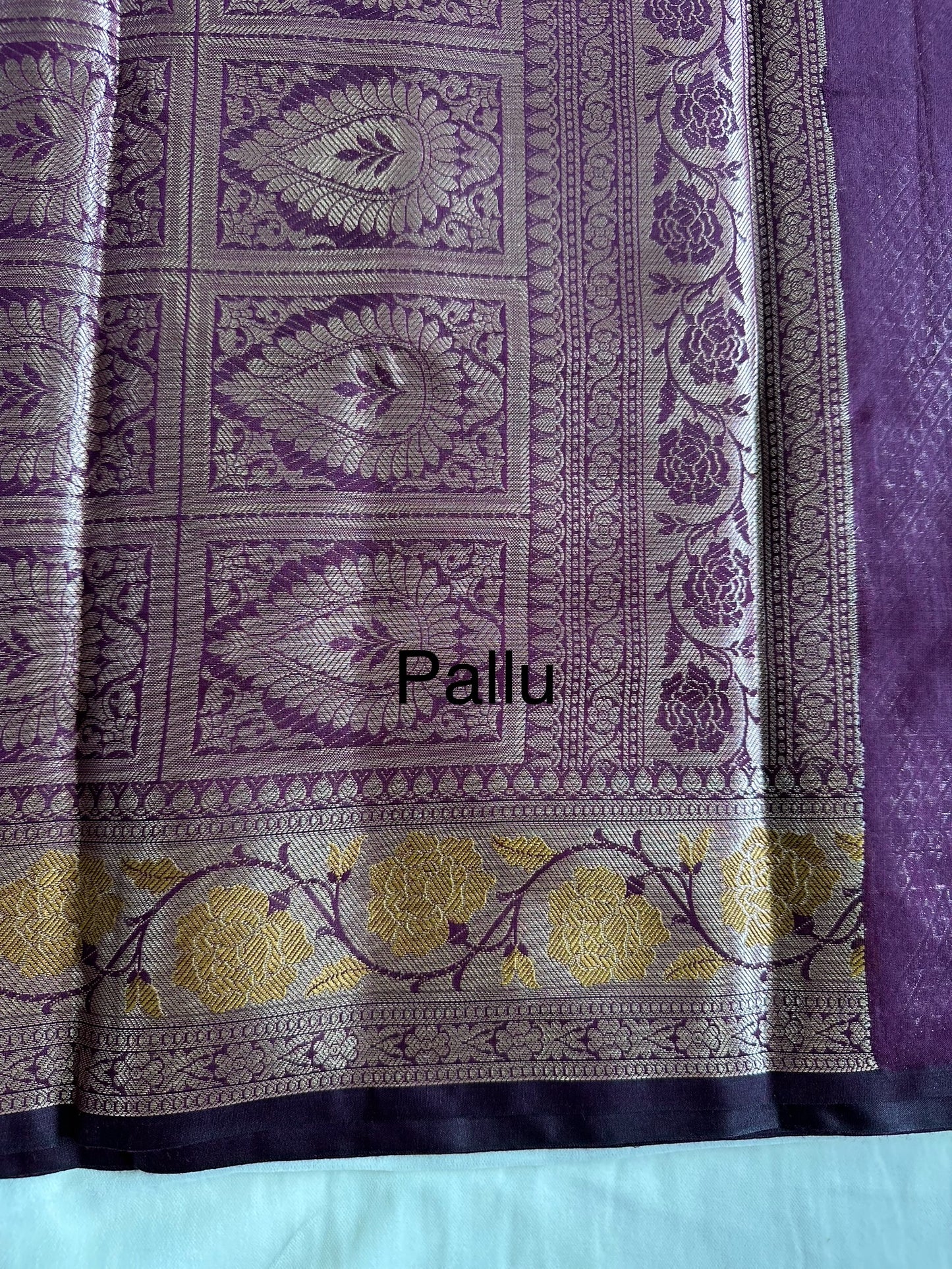 Purple Cotton Saree With Gold Zari