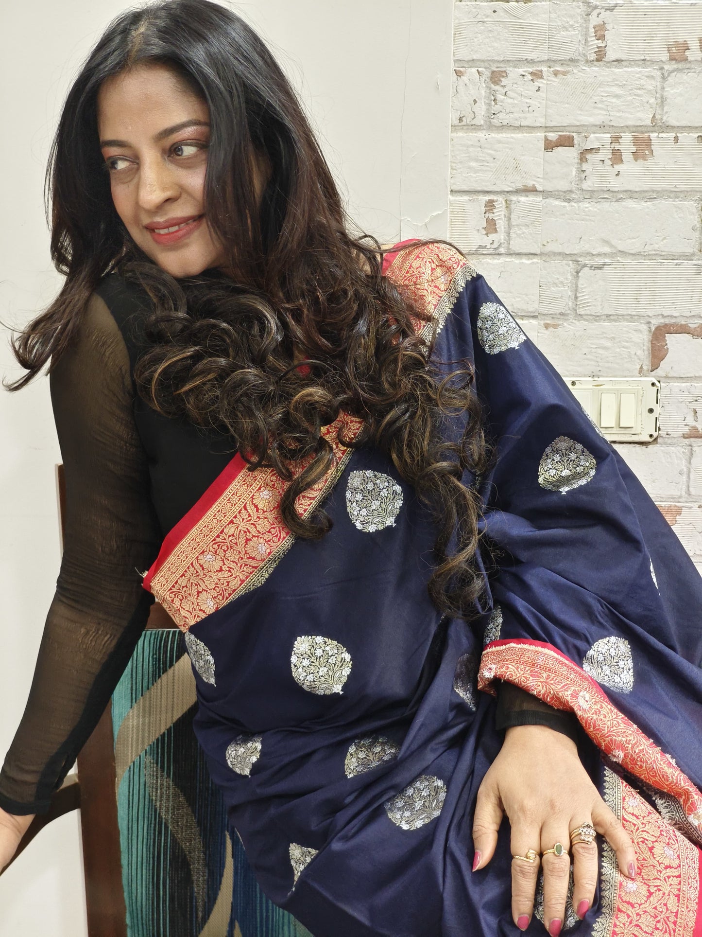 Blue n Red Naina Tissue Silk Saree