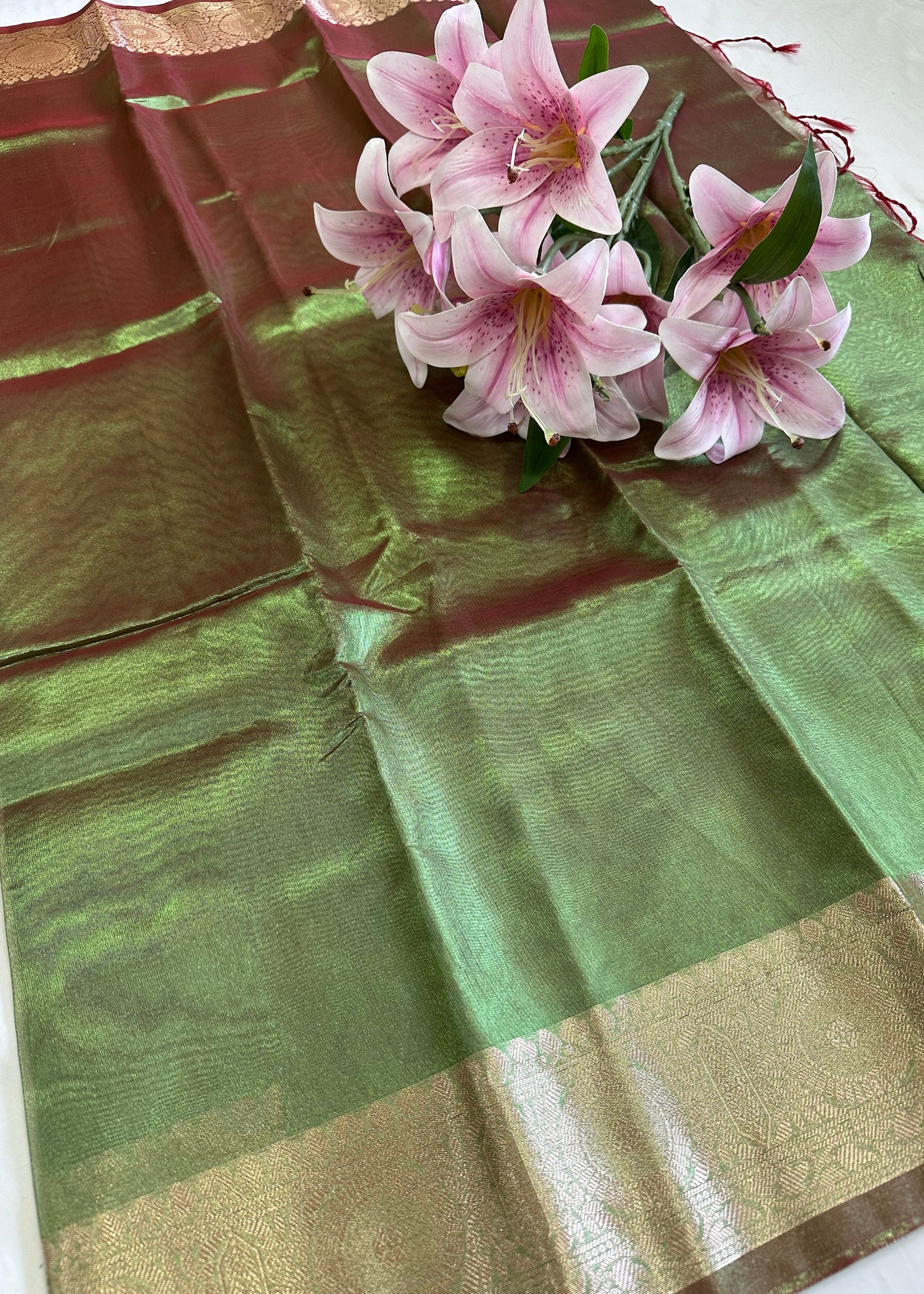 Metallic Green Tissue Silk Saree