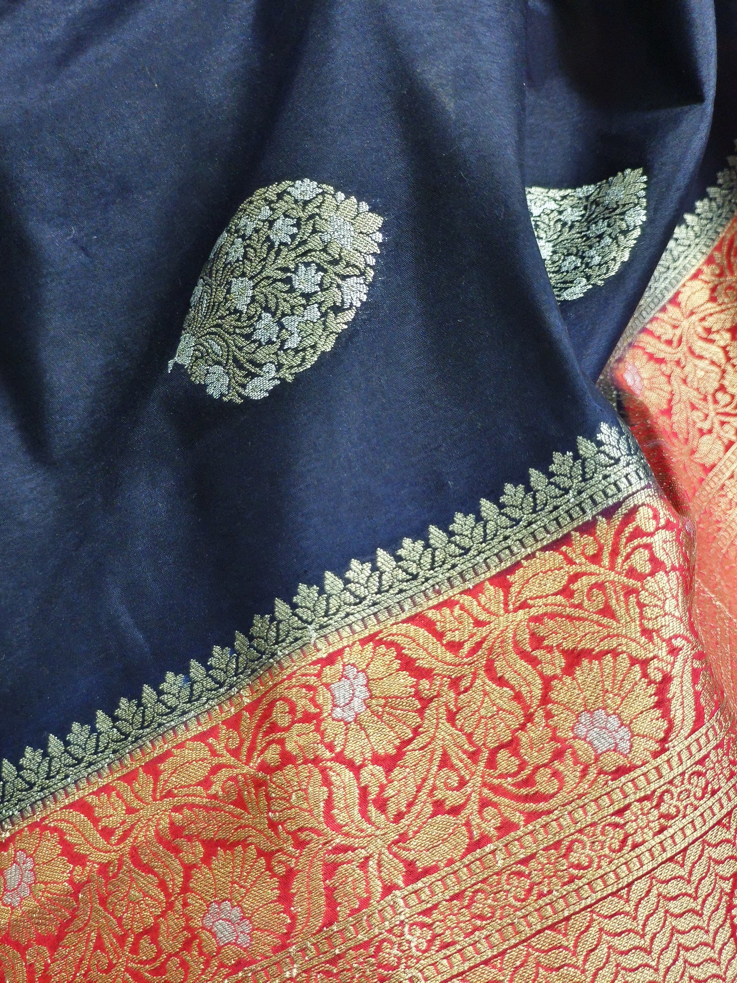 Blue n Red Naina Tissue Silk Saree