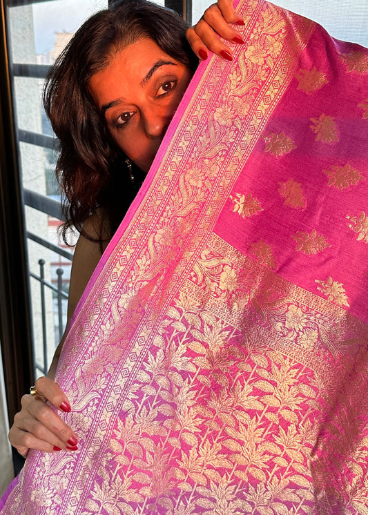 Purple Pure Moonga Silk Saree