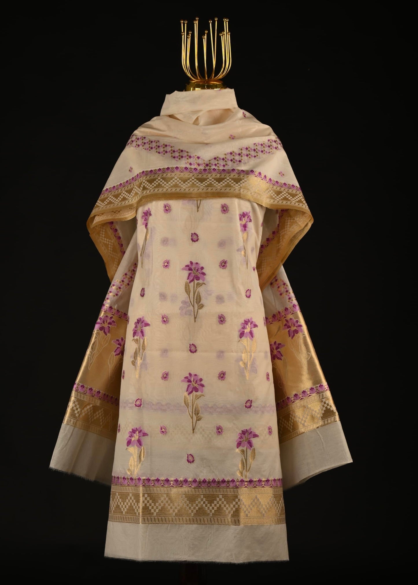 White Banarasi Cotton Suit Set