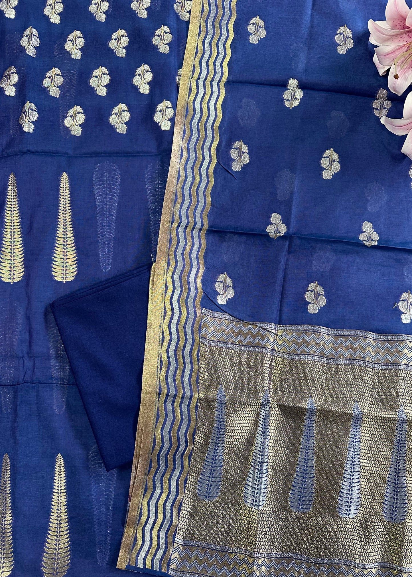 Premium Blue Banarasi Cotton Suit Set