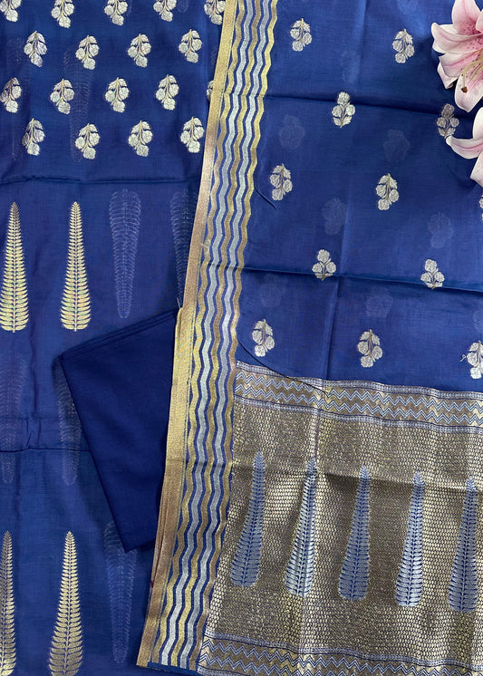 Premium Blue Banarasi Cotton Suit Set