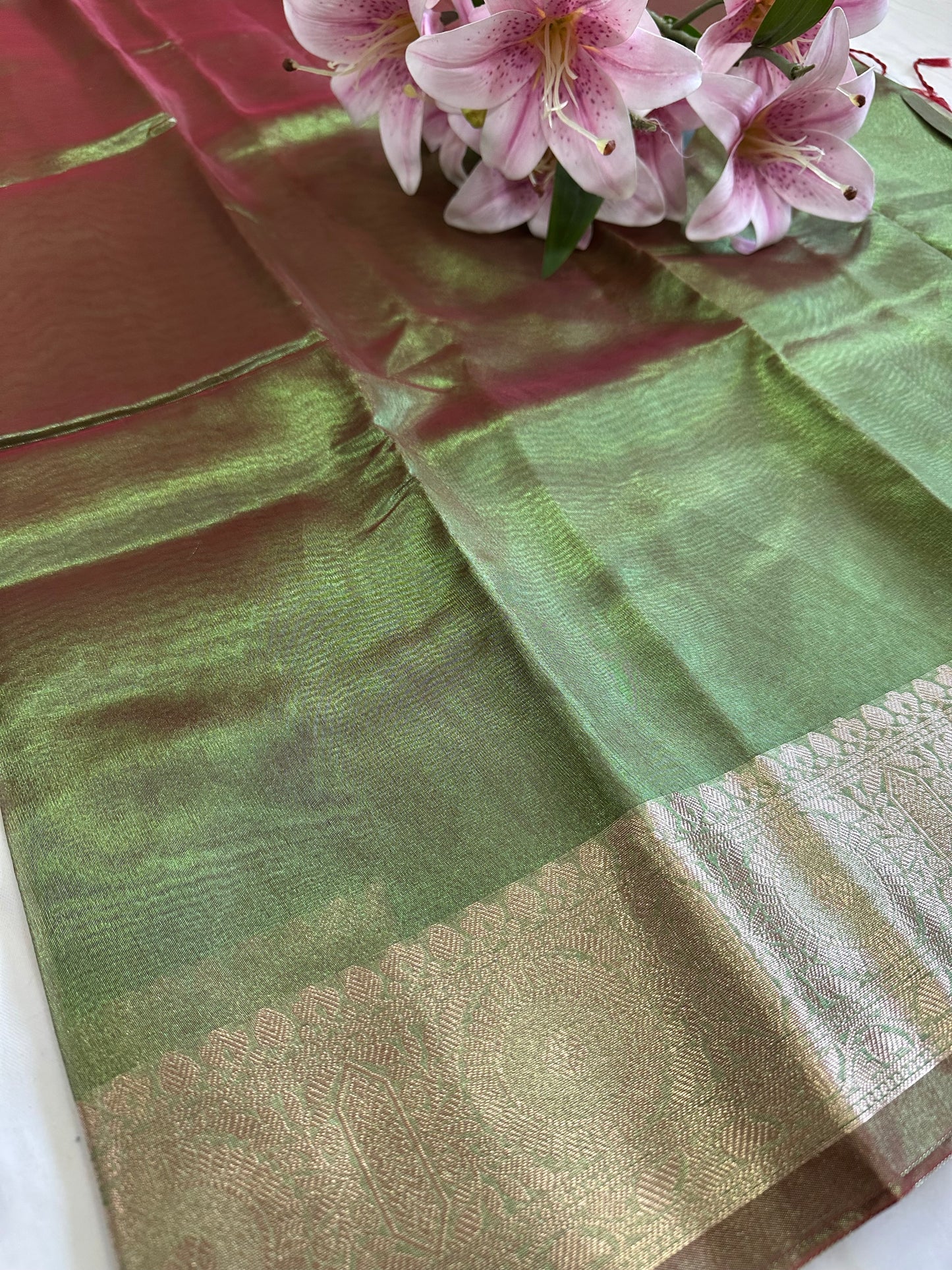 Metallic Green Tissue Silk Saree