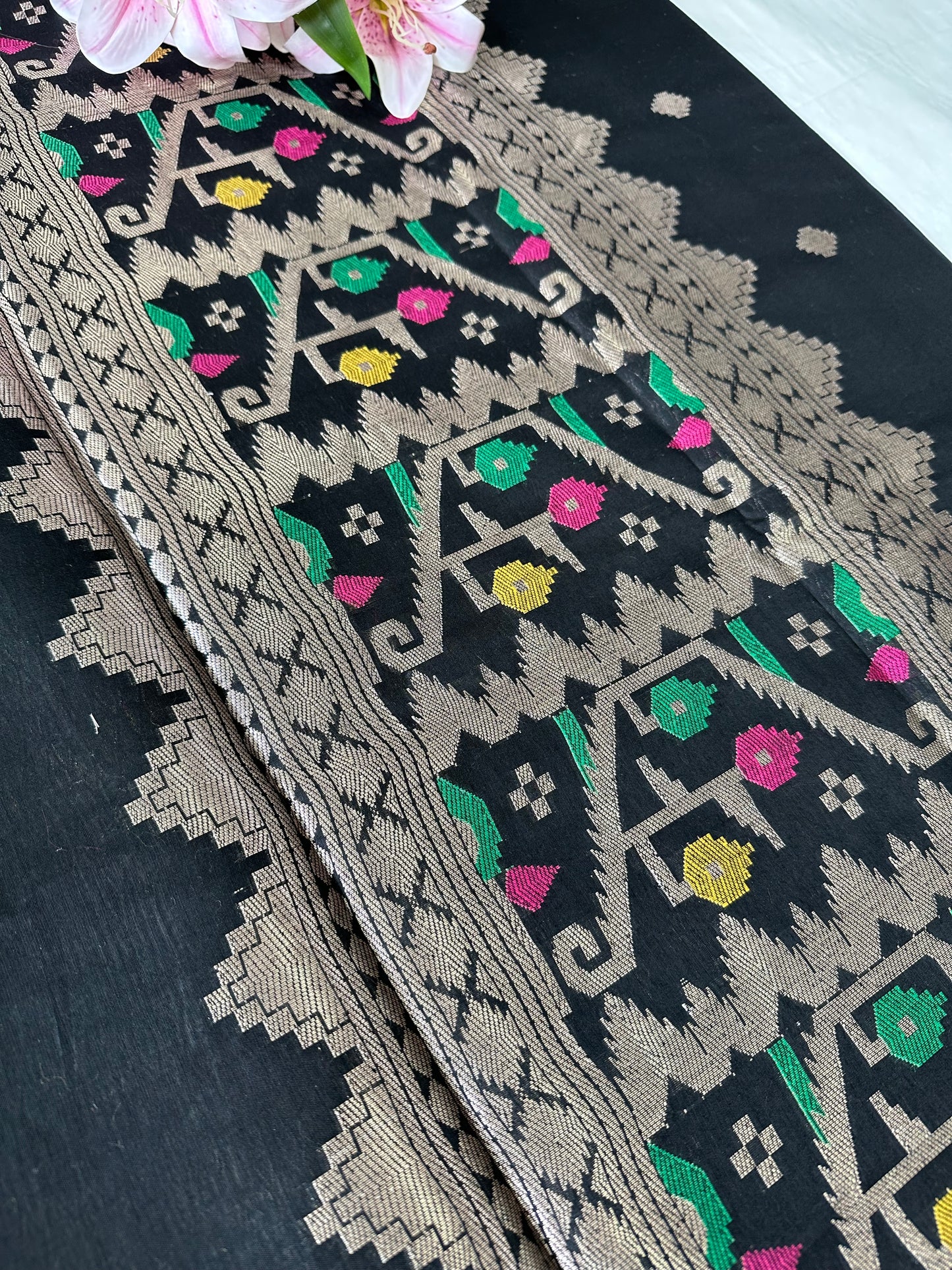 Black Banarasi Cotton n Silk Saree