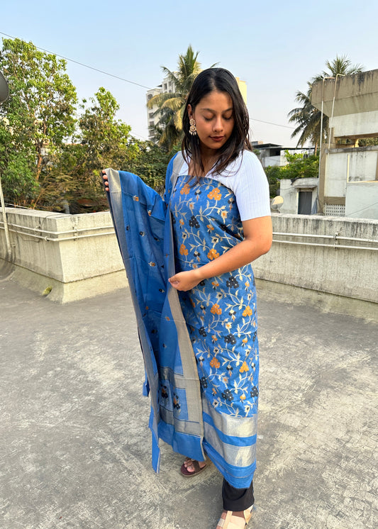 Blue Banarasi Cotton Suit Set