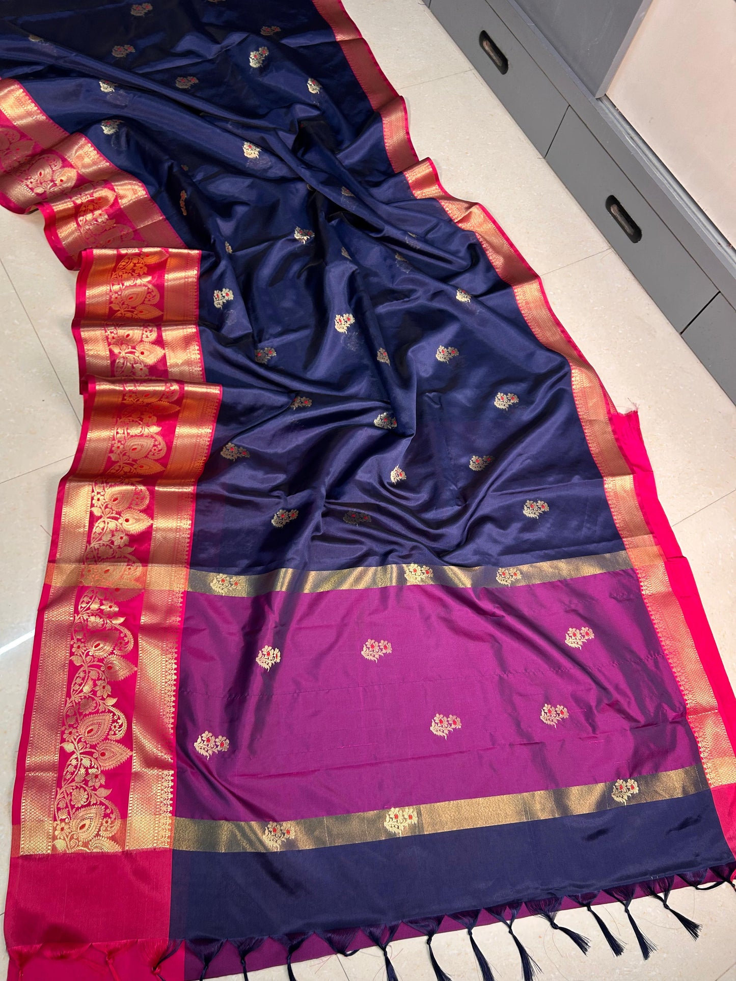 Blue Semi Katan Silk Saree