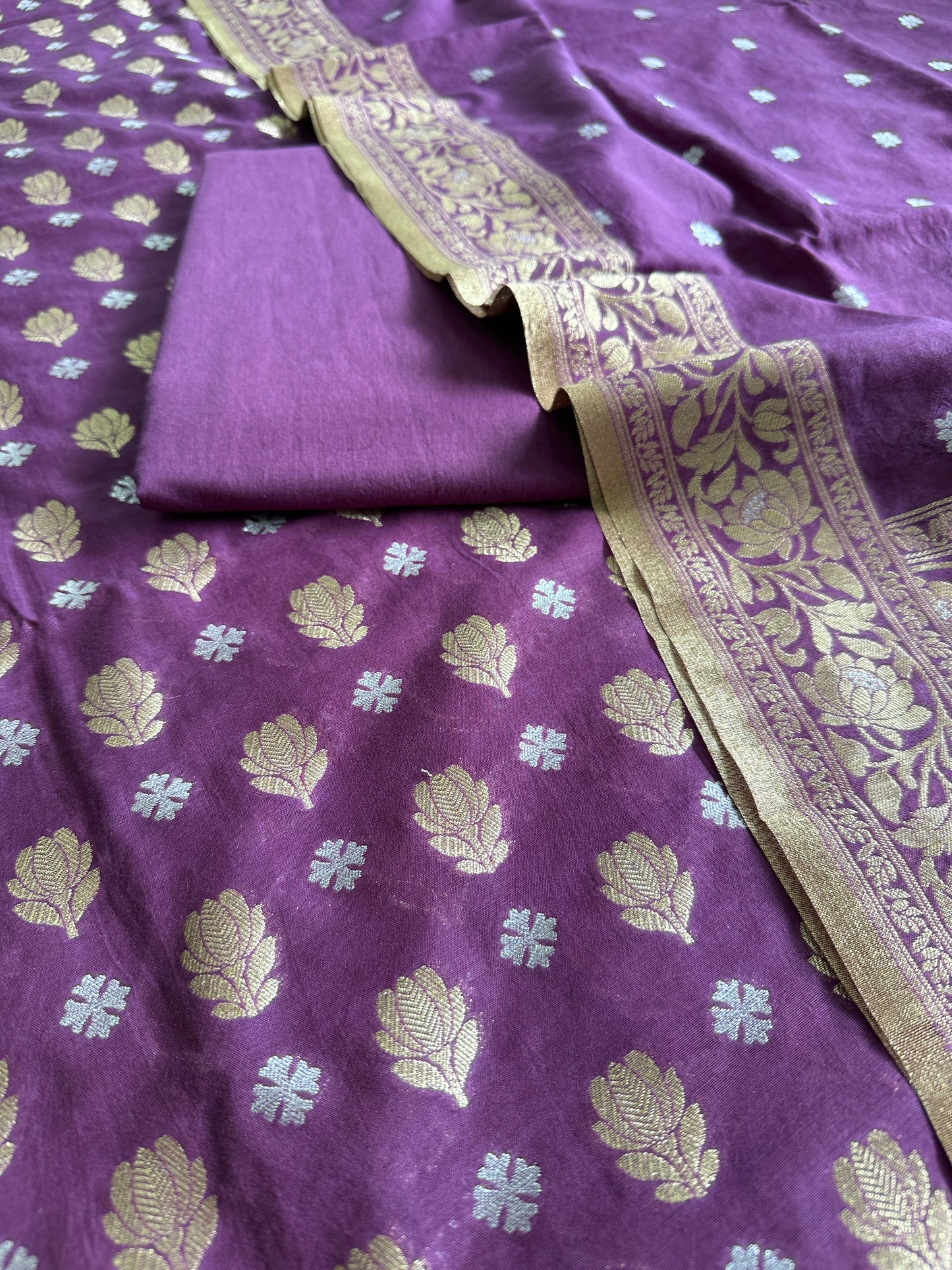 Purple Banarasi Cotton Suit Set