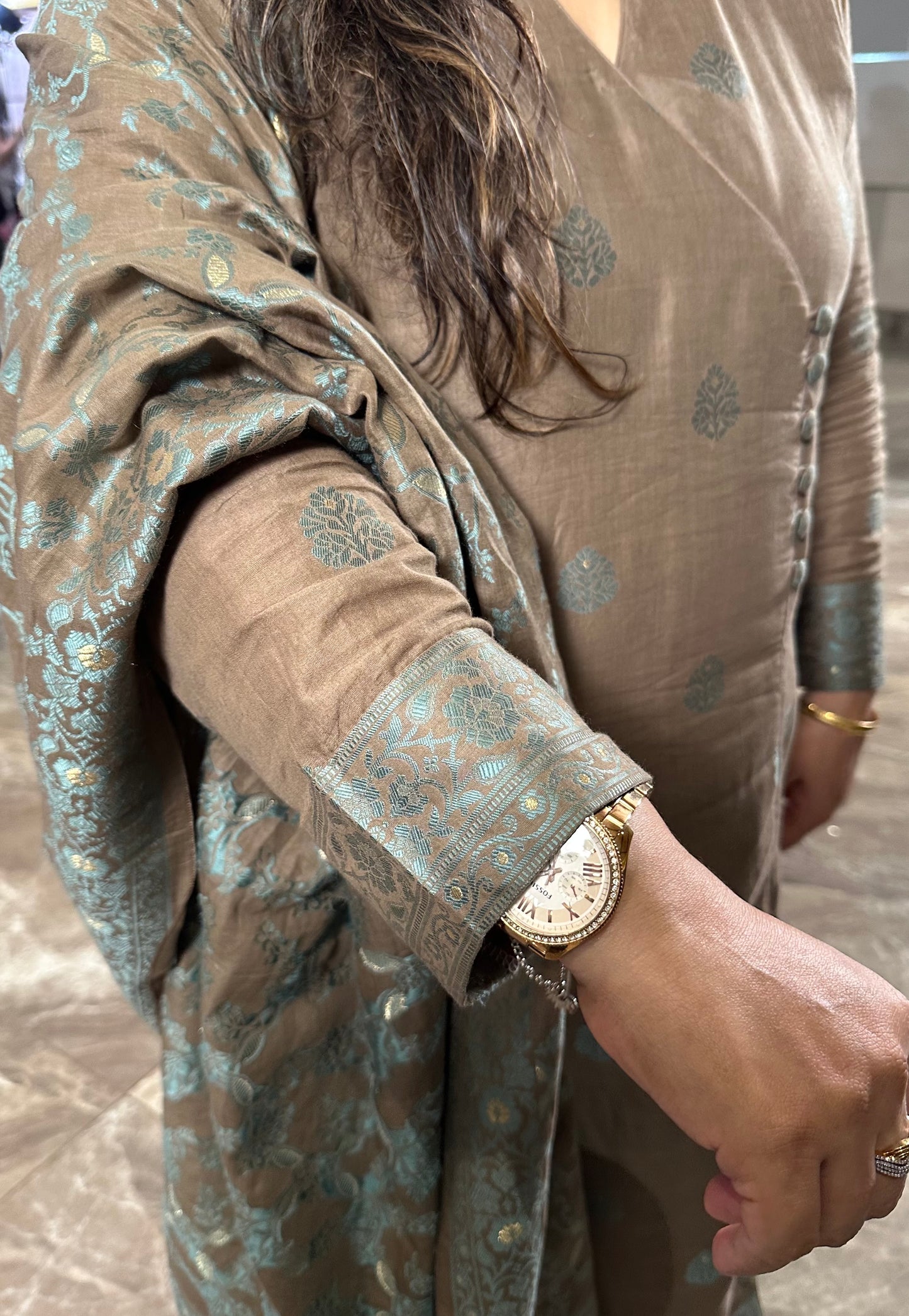 Earthy Brown Pure Cotton Banarasi Suit Set