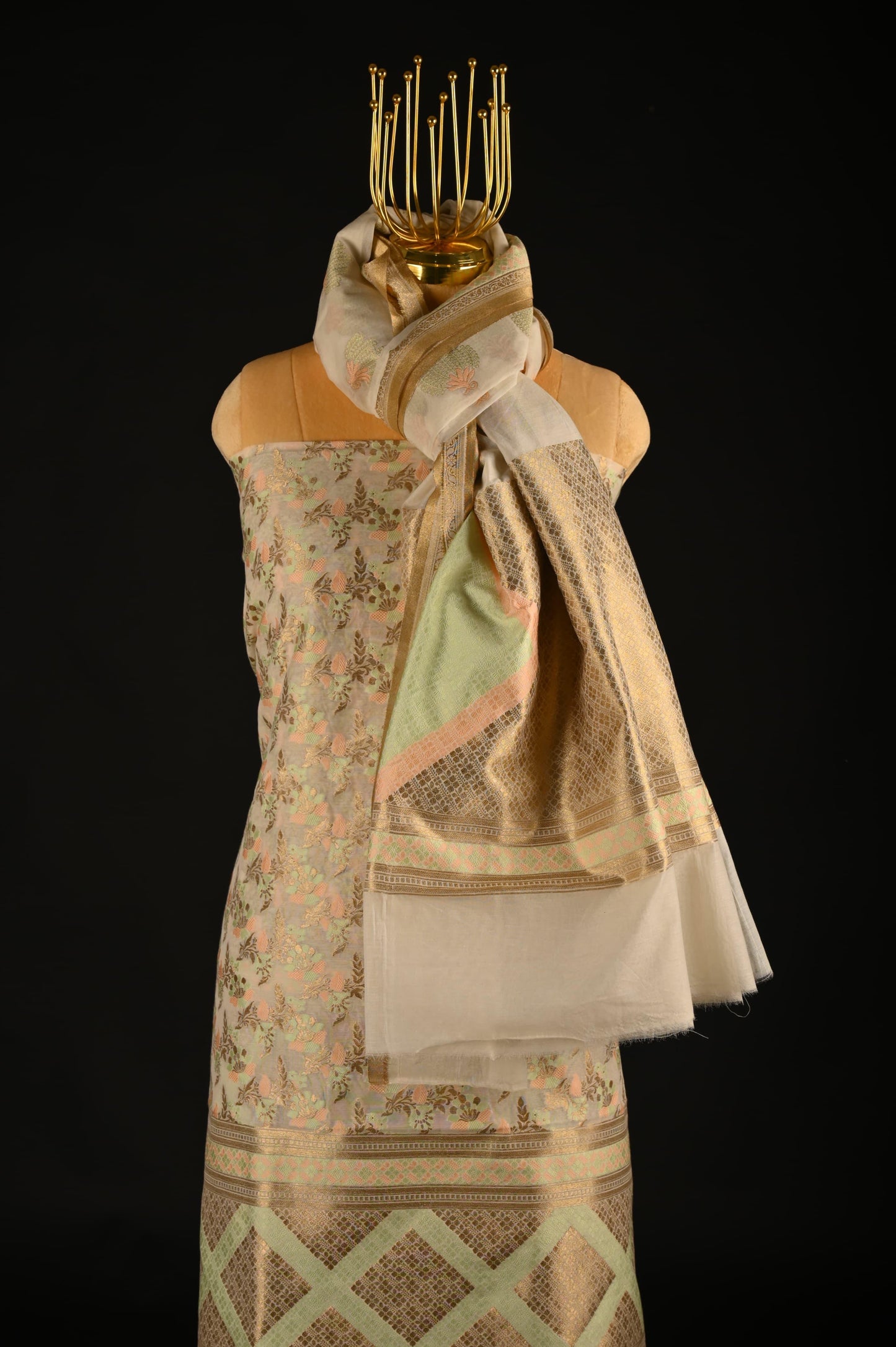 White Banarasi Cotton Suit Set