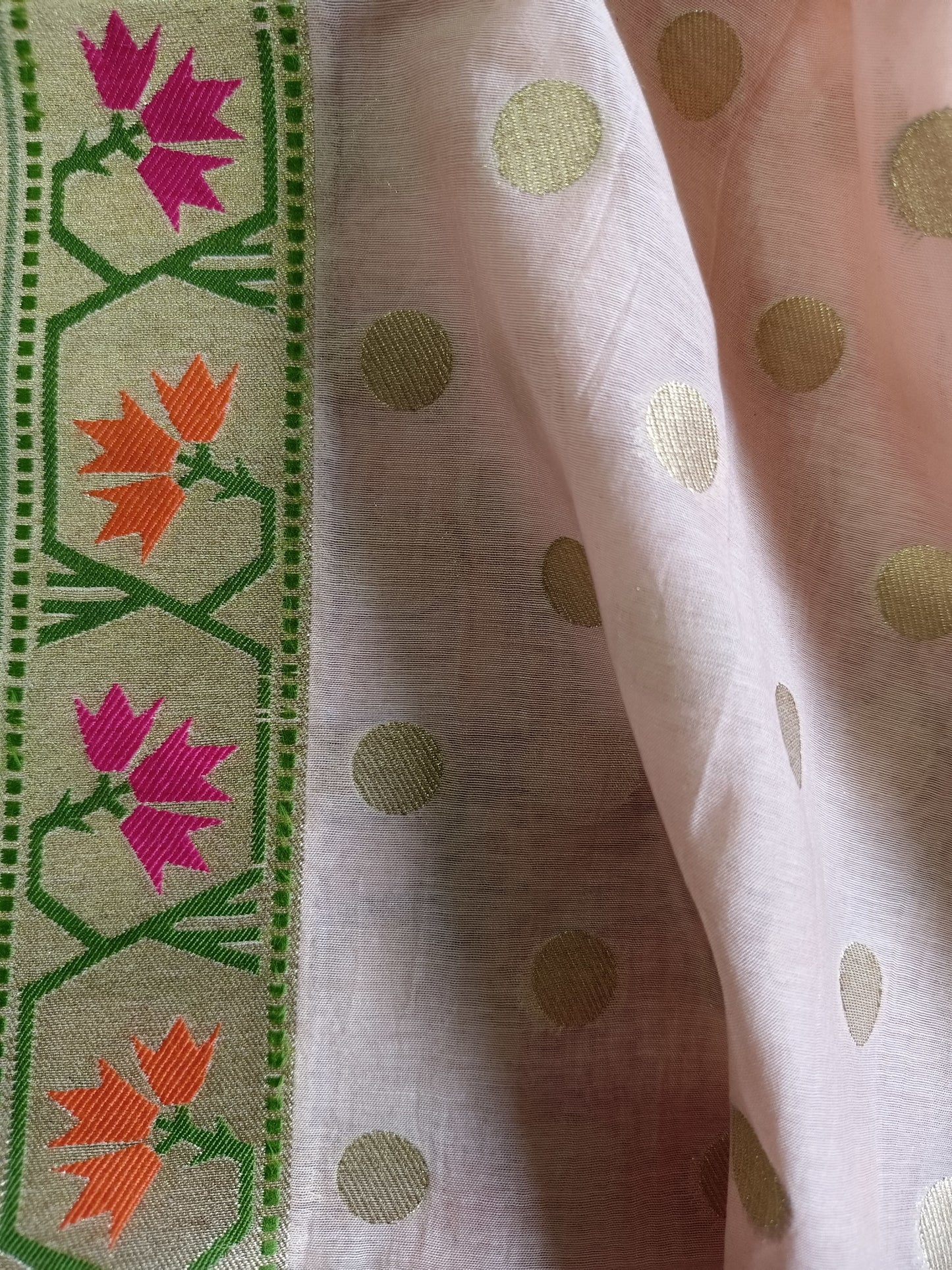 Peach Polka Banarasi Cotton Suit Set