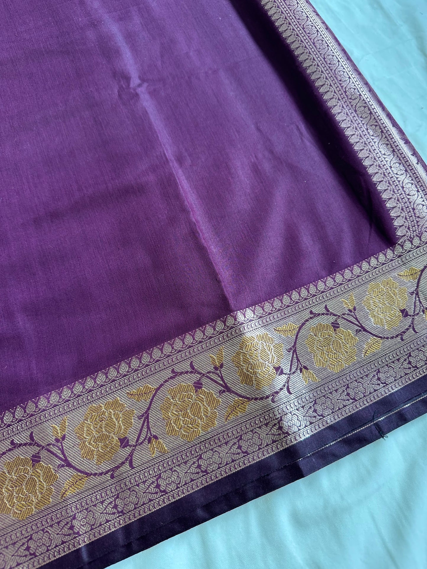 Purple Cotton Saree With Gold Zari