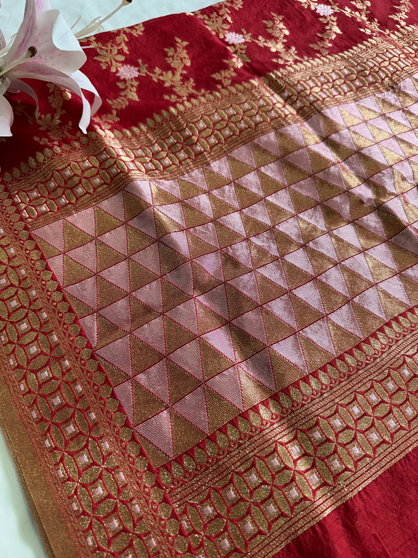 Red Banarasi Dupatta with Gold Zari
