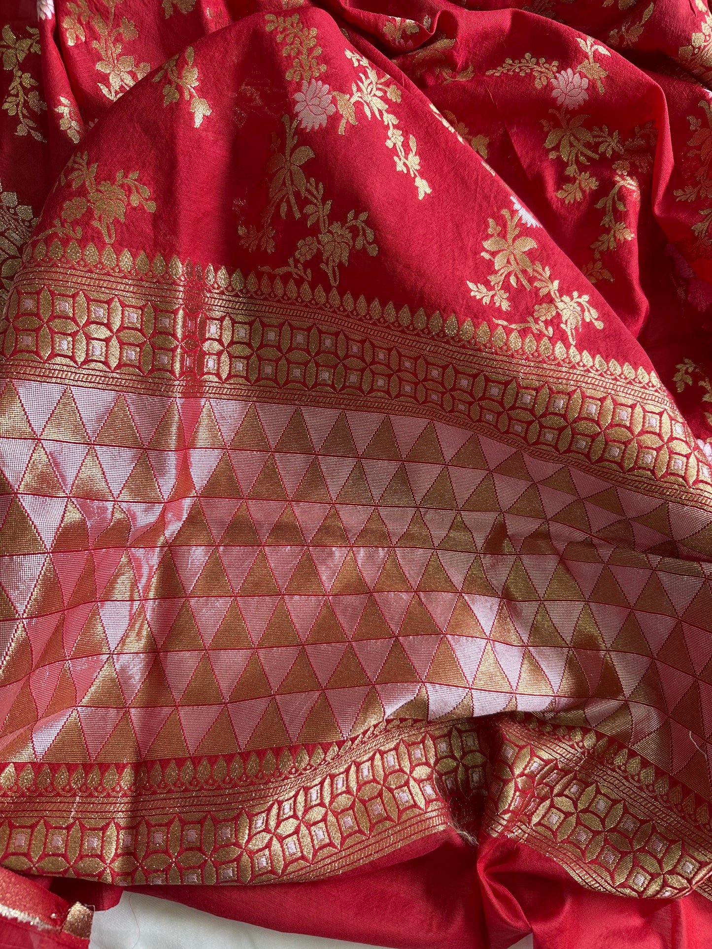Red Banarasi Dupatta with Gold Zari