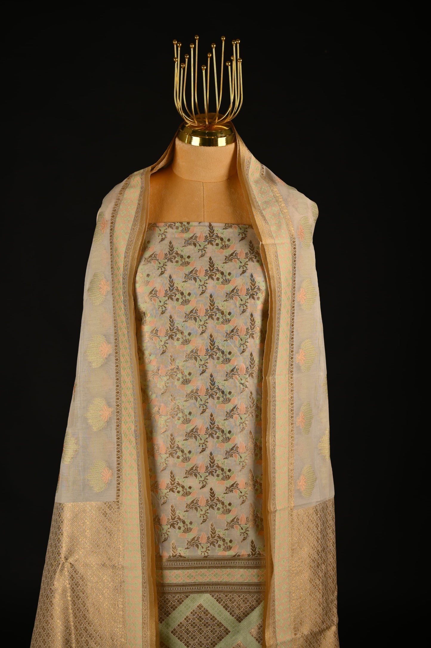 White Banarasi Cotton Suit Set