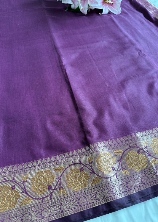 Purple Cotton Saree With Gold Zari