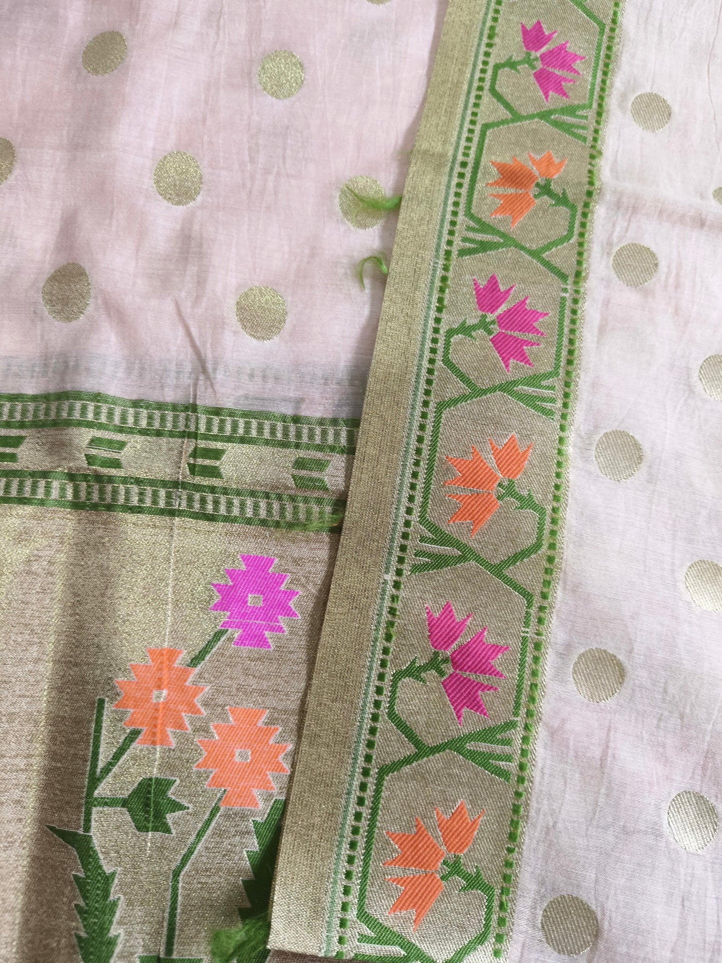 Peach Polka Banarasi Cotton Suit Set