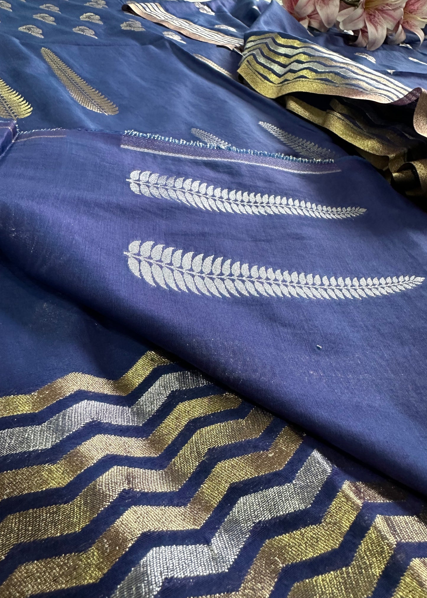 Premium Blue Banarasi Cotton Suit Set