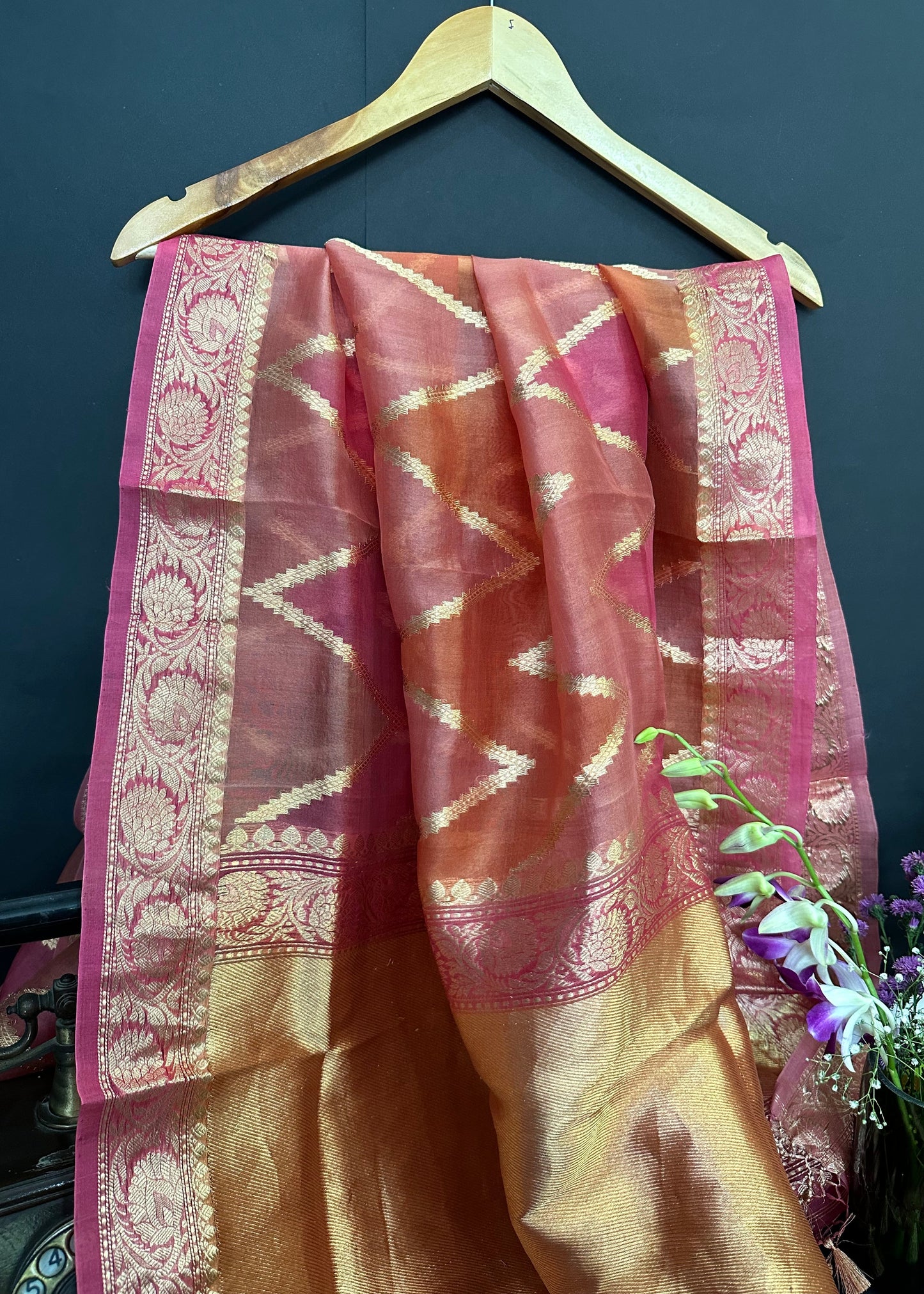Pink Pure Organza Rangkaat Dupatta