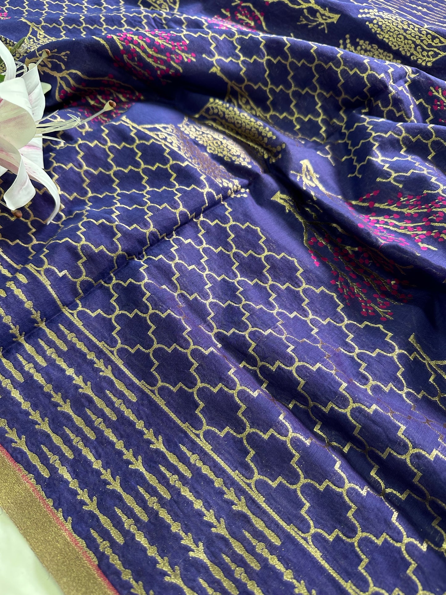 Deep Royal Blue Banarasi Dupatta with Gold Zari