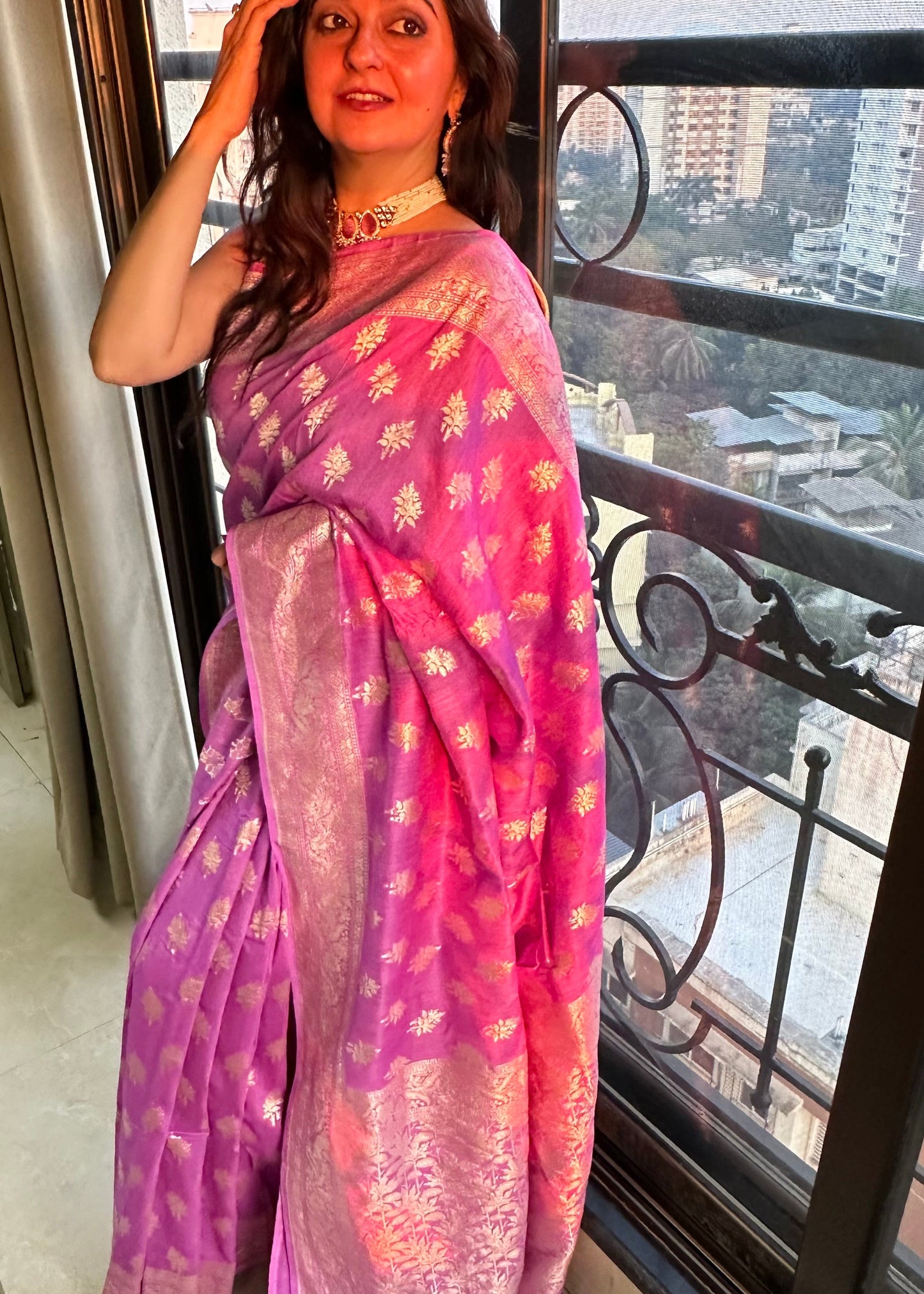 Purple Pure Moonga Silk Saree