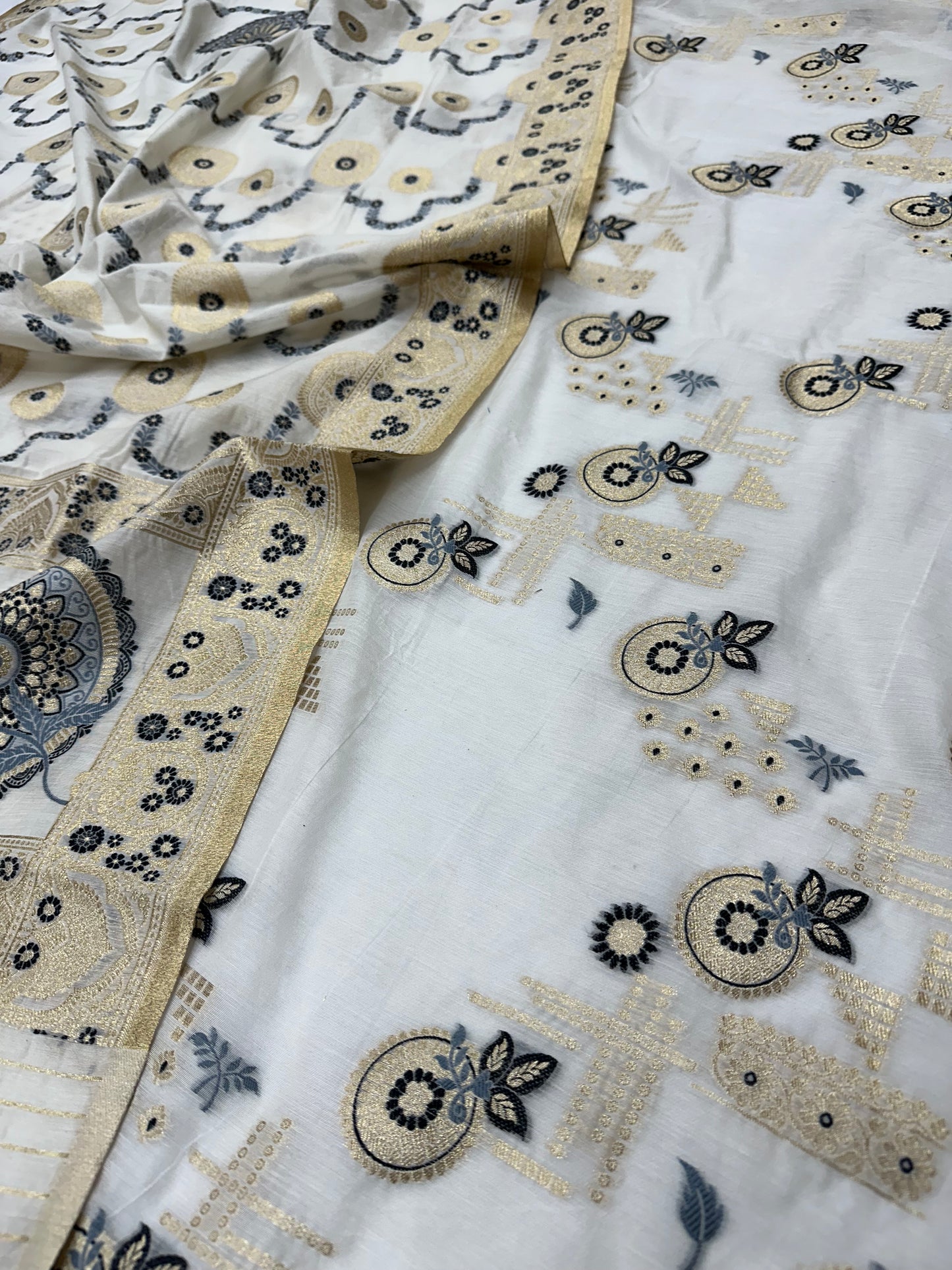 Black n White Premium Banarasi Cotton Suit Set